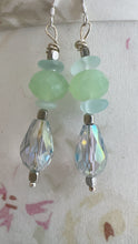 Load image into Gallery viewer, Dangle Crystal Earrings Seafoam wishes and stones